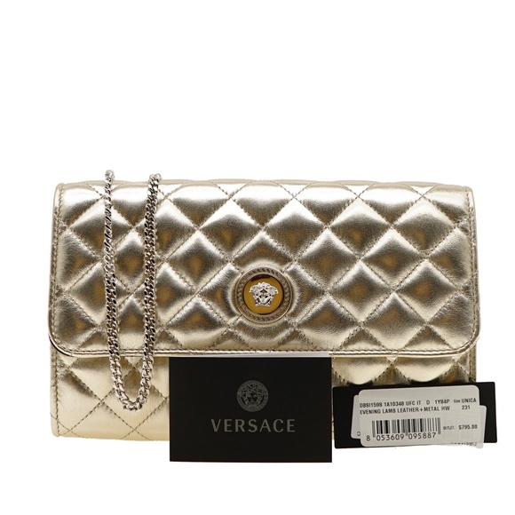 Versace Medusa Chain Shoulder Bag Metalic Gold Leather New - Picture 4 of 6